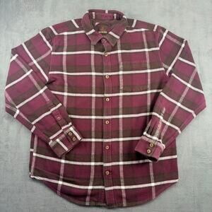 Prana Heavyweight Flannel Mens Large Purple/Brown Plaid Long Sleeve Camp Flannel